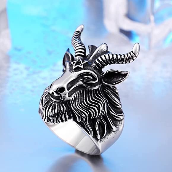 Brand New Unisex Size 2-3.5 Stainless Steel Satan Star of David Ram Worship Ring - Picture 3 of 7